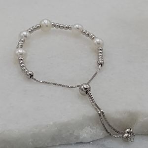 ✔Silver and White Pearl Shamballa Bracelet